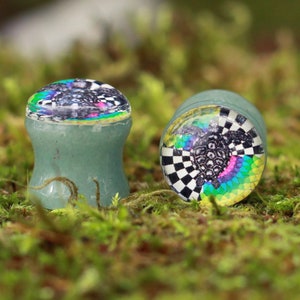 Regenbogen Schildkröte Stein Bild Plugs | Aventurin Stein Plugs | Double Flare Handmade Tunnel