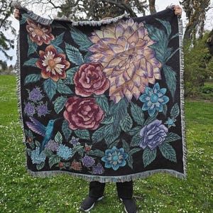 Flowers and Hummingbird Throw Blanket | Tapestry | Hummingbird | Flower Blanket | Bird Throw | Bird Gift