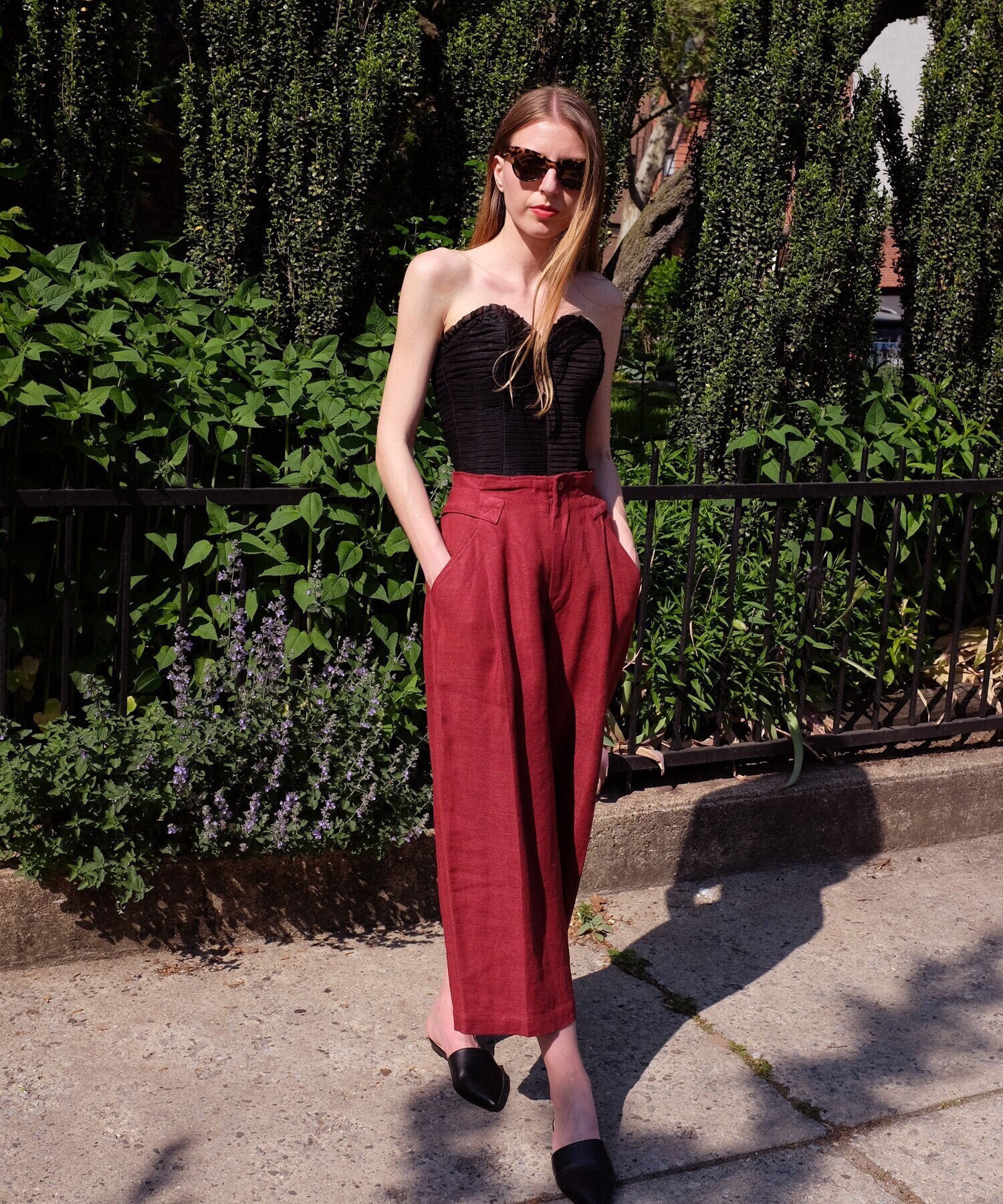 Vintage 80s Issey Miyake Linen Wide-leg Pants / Red Pleated