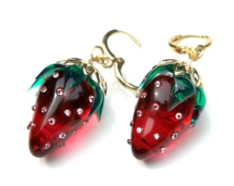 Berry earrings summer jewelry. Cubic zirconia Wild strawberry earrings. Resin art epoxy earrings gift for women.