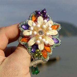 Beaded flower brooch. Handmade Beaded jewelry. Unique gift for women