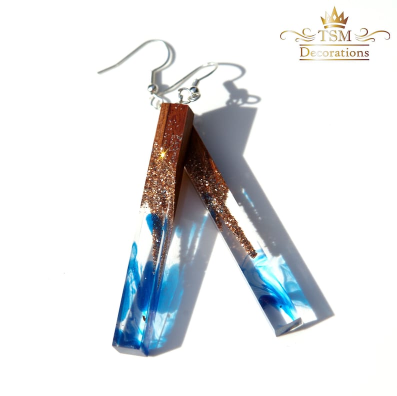 Blue Epoxy Resin Earrings. Wood Resin Earrings Epoxy. Wood Etsy