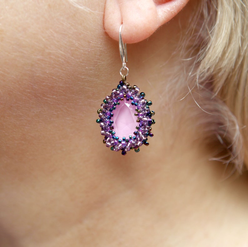 Cute Beaded earrings Seed bead earrings handmade Beaded pink Etsy