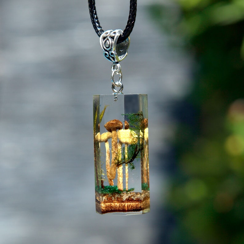 Mushroom crystal Pendant necklace. Crystal terrarium necklace. 3d resin art gift for women. image 1