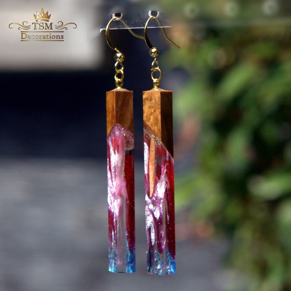 Wood resin earrings deals