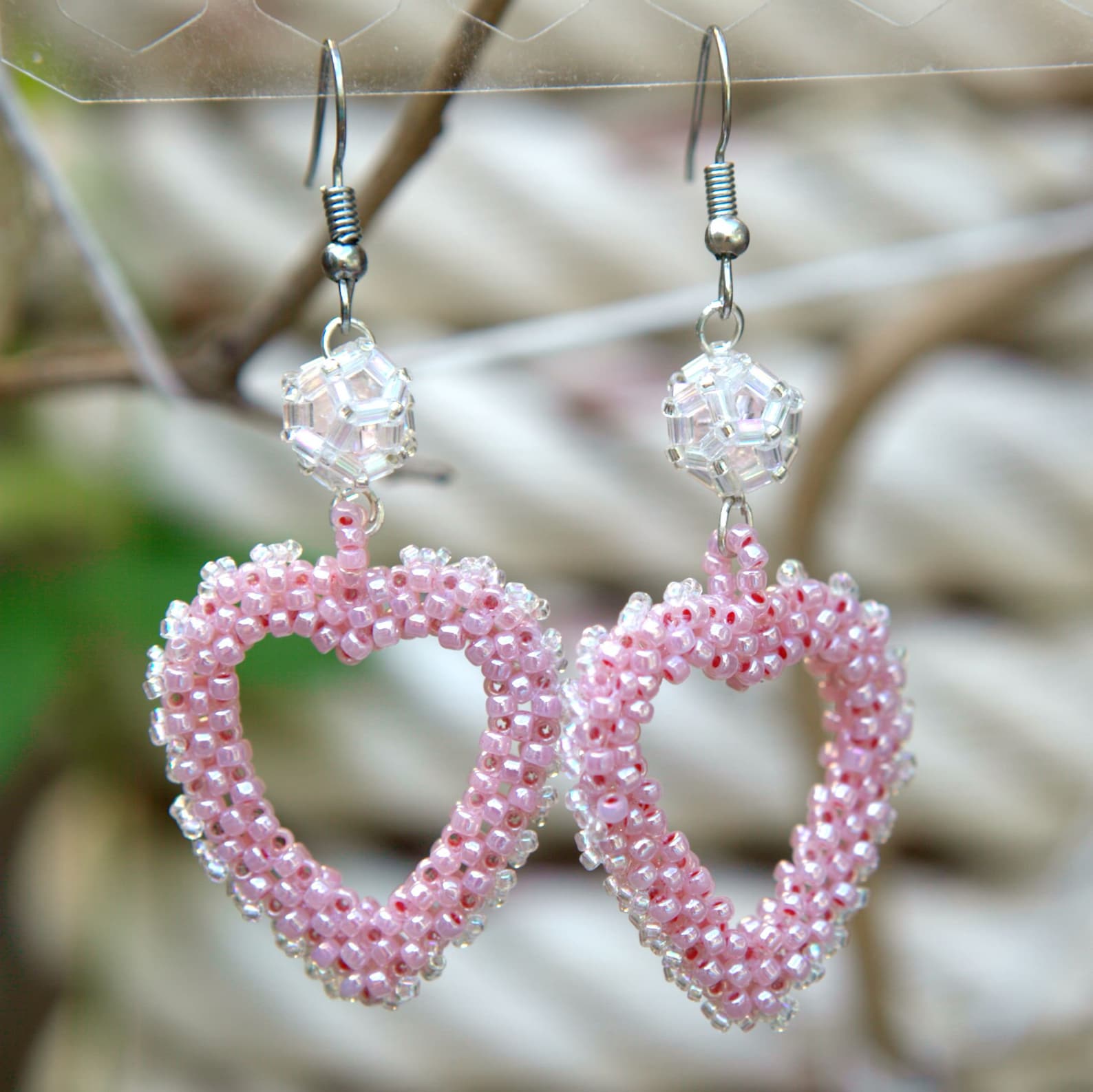 Beaded Earrings Handmade Birthday Gift for Her Pink HEART Etsy