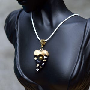 Black heart necklaces for women. Silver flakes Wood resin jewelry. Wood resin art necklace. Handmade jewelry unique gift.