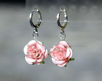 Pink Rose earrings for women | handmade resin jewelry Bridesmaid gift for her