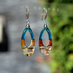 Orecchini pendenti in resina di conchiglia Paua in stile Boho: gioielli in legno fatti a mano