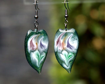 Alcohol ink painting Resin earrings. Leaf earrings Handmade jewelry. Resin abstract art Epoxy earrings Gift for women