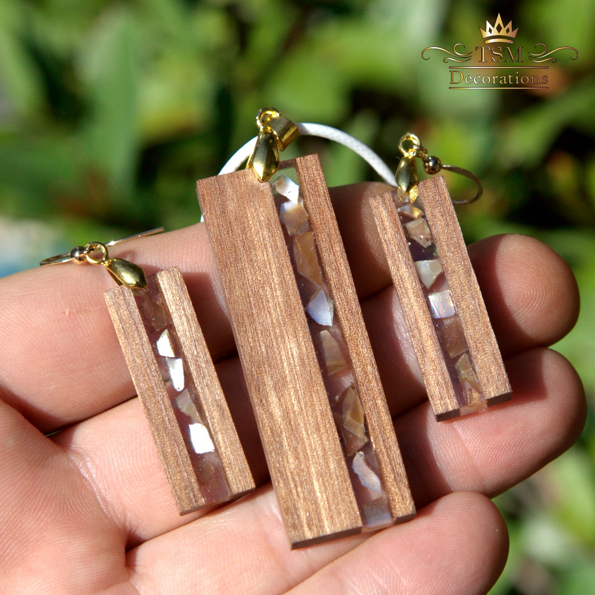 Wood Resin Jewelry Set. Wood Epoxy Art Earrings Handmade. Wood Etsy