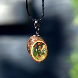 Crystal Mushroom necklace for women. Real mushroom wood resin pendant. Wood resin jewelry. Epoxy mushroom necklace pendant. Gift for her.