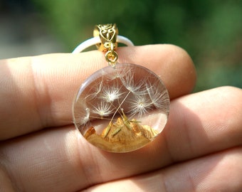 Pissenlit dandelion necklace. Wood Resin Jewelry Handmade Gift for women. Dandelion Wish Pendant Necklace
