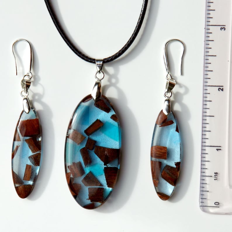 Resin art pendant dainty necklace bohemian earrings best friend gift