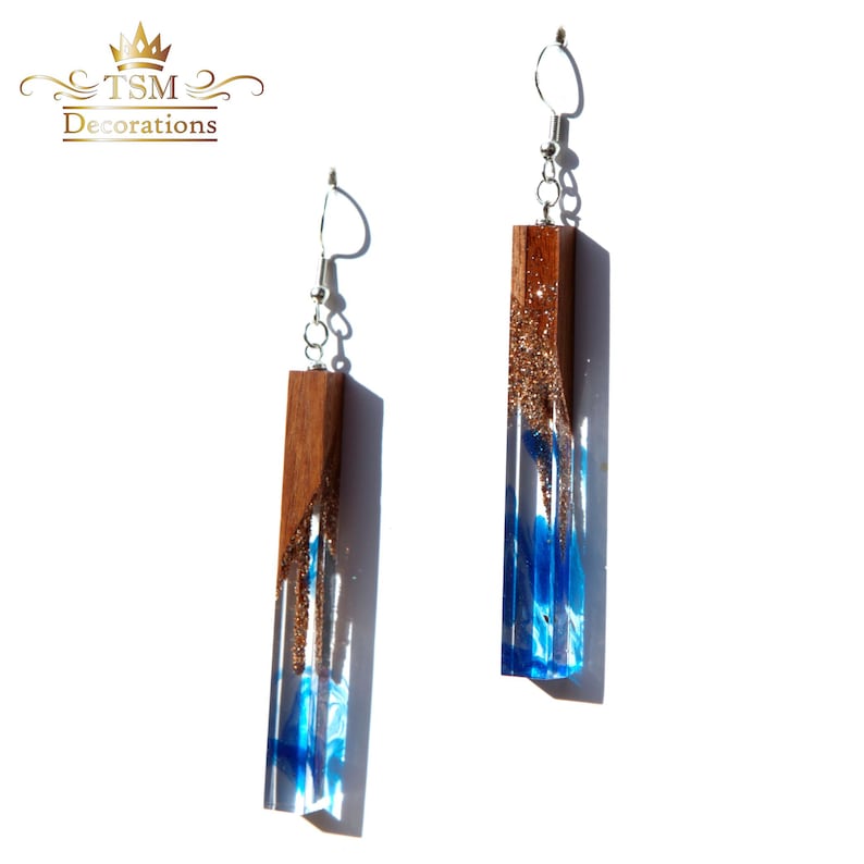 Blue Epoxy Resin Earrings. Wood Resin Earrings Epoxy. Wood Etsy
