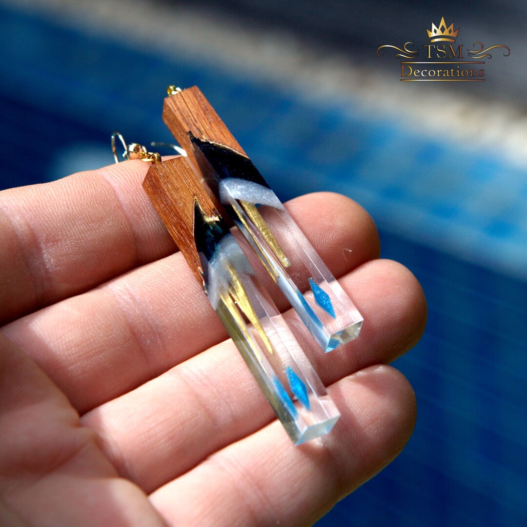 Wood and Resin Earrings Epoxy Resin Jewelry Wood Epoxy Etsy
