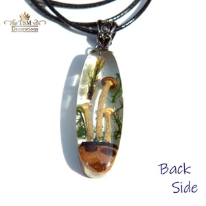 Real Mushroom Necklace Crystal terrarium pendant necklace. Epoxy resin necklace. Resin wood art mushroom jewelry. image 7
