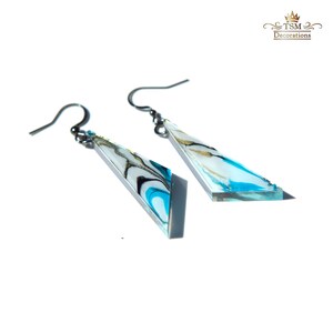 Marble effect Resin earrings. Triangle Epoxy earrings. Handmade abstract geometric earrings. Epoxy resin art earrings. Epoxy jewelry. image 6