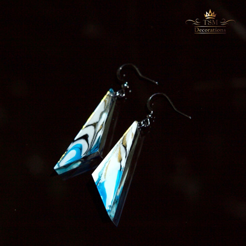 Marble effect Resin earrings. Triangle Epoxy earrings. Handmade abstract geometric earrings. Epoxy resin art earrings. Epoxy jewelry. image 4