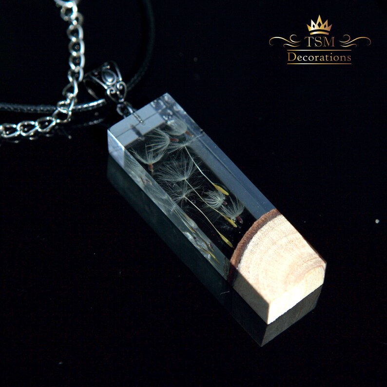 Wood Resin Pendant Necklace Epoxy Resin Art Jewelry Dandelion Etsy