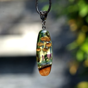 Mushroom Terrarium Necklace – Handmade Botanical Jewelry - Resin Art Gift for Nature Lovers