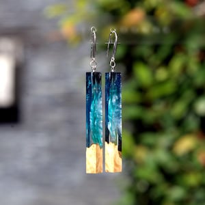 Ocean Wave Wood Resin Earrings: Handmade Epoxy Jewelry