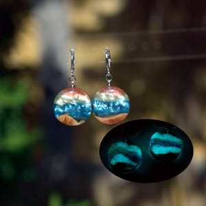 Aurora borealis Drop resin earrings Handmade Jewelry. Boho dangle Epoxy earrings. Resin wood earrings wooden epoxy art Gift for her