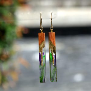 Resin wood earrings Handmade jewelry. Epoxy earrings. Resin Wood art Gift for women.