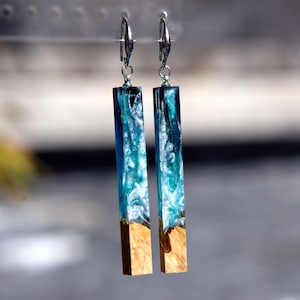 Ocean Wave Wood Resin Earrings: Handmade Epoxy Jewelry