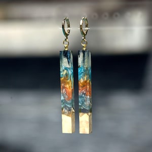Aurora borealis Resin earrings. Resin wood earrings Handmade jewelry. Resin Wood art Epoxy earrings Gift for women.