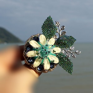 Beaded flower brooch. Handmade Beaded jewelry. Unique gift for women