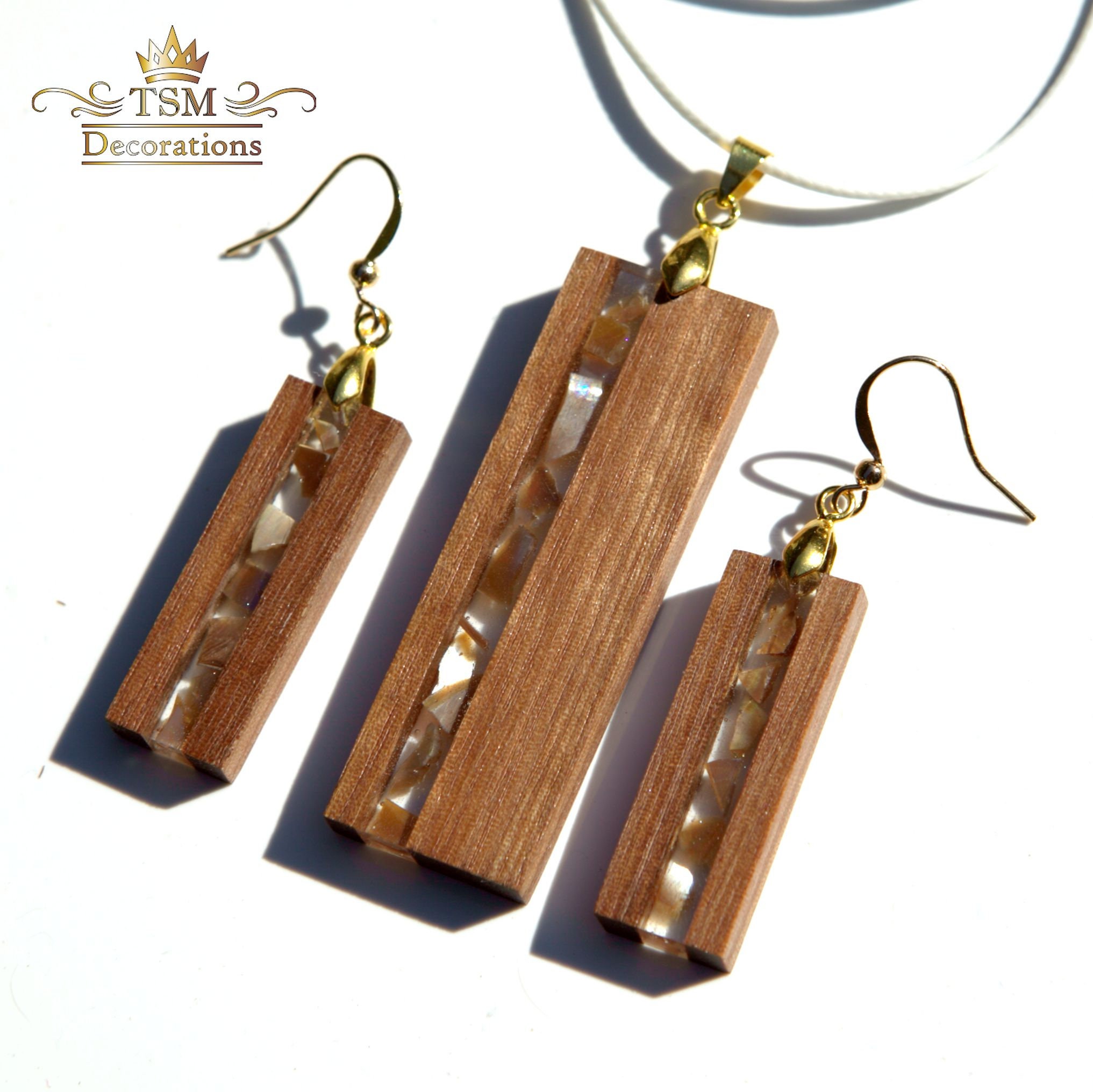 Wood Resin Jewelry Set. Wood Epoxy Art Earrings Handmade. Wood Etsy