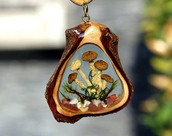 Dried Mushroom Car Charm: Wood Resin Epoxy Art, Boho Car Mirror Decor