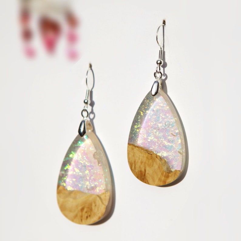 Epoxy resin art Wood resin earrings handmade Statement resin Etsy
