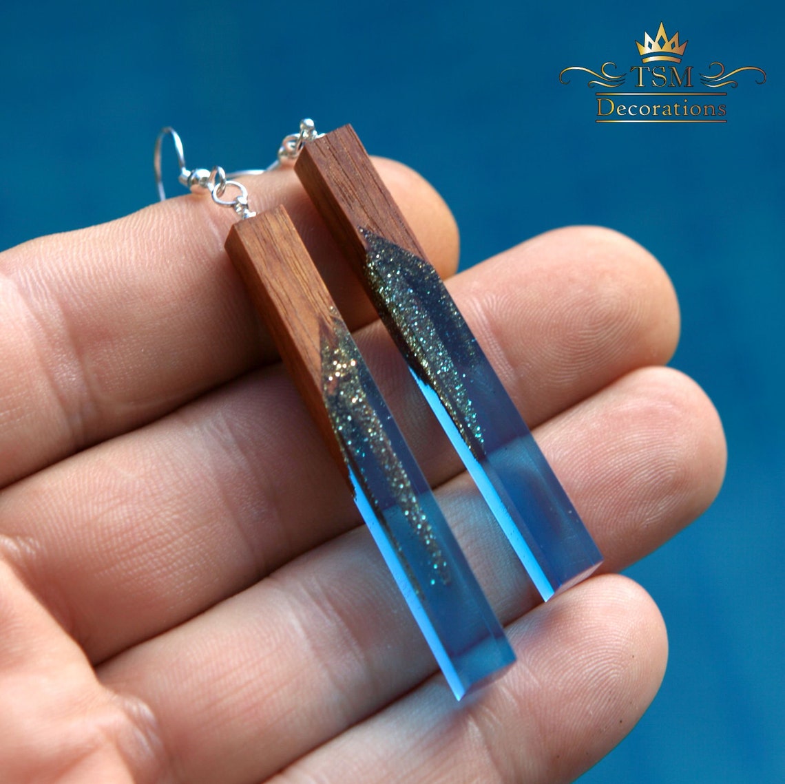 Wood resin earrings handmade Epoxy resin art earrings Wood Etsy