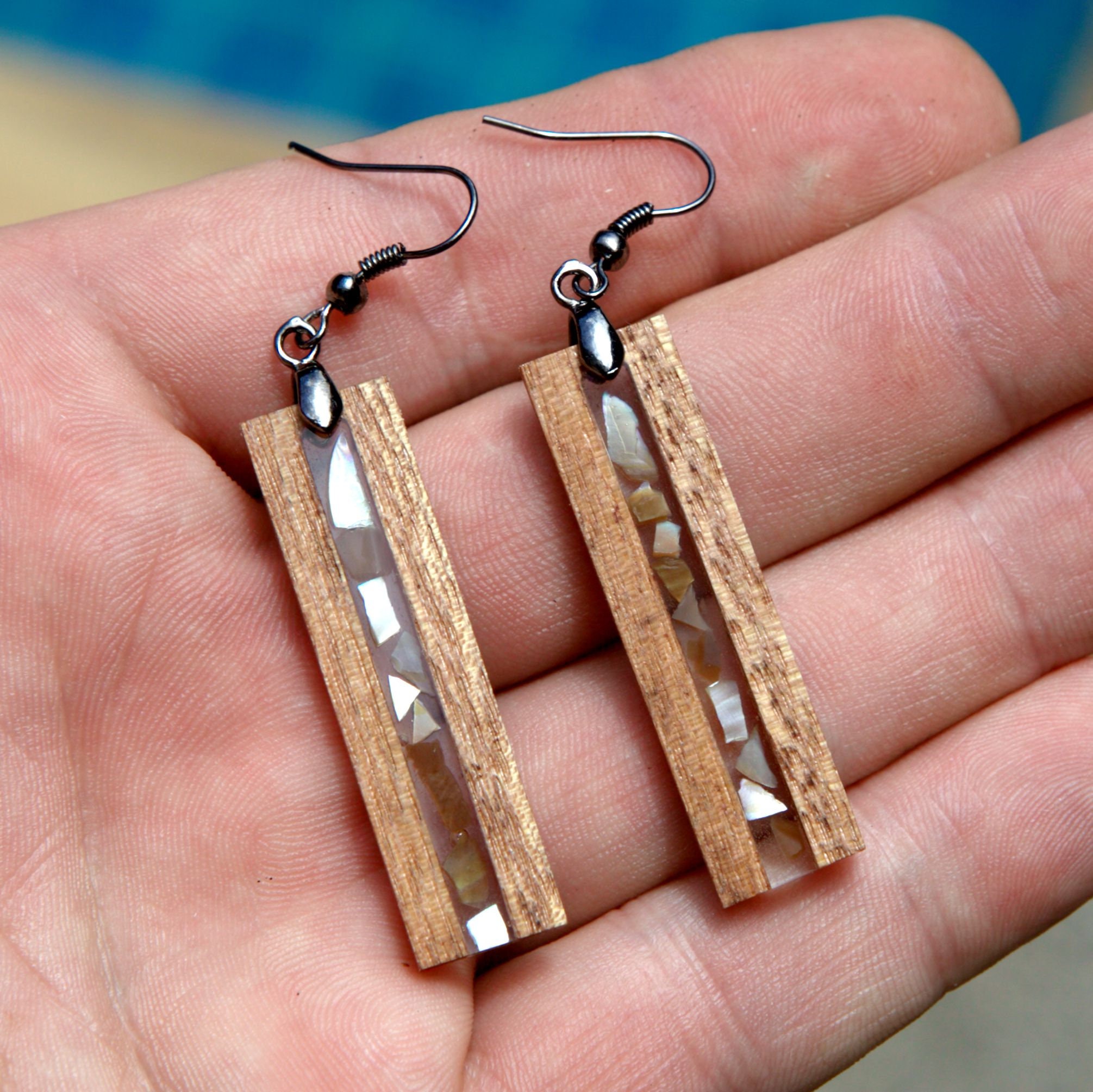 Nacre Epoxy Resin Earrings. Wood Resin Earrings Epoxy. Wood Etsy
