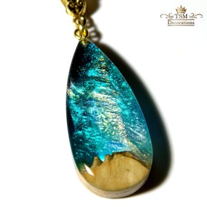 Ocean Wave wood resin pendant necklace for women. Ocean wave on wood handmade jewelry. Ocean resin art resin jewelry gift for her