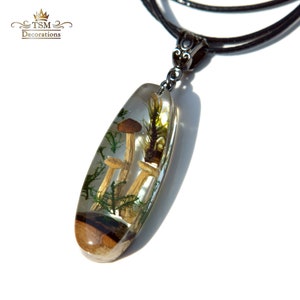 Real Mushroom Necklace Crystal terrarium pendant necklace. Epoxy resin necklace. Resin wood art mushroom jewelry. image 2