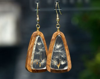 Wood Resin Earrings Dandelion wish earrings Epoxy Resin Art Wood Earrings Calming earrings Wood epoxy Jewelry Wooden Earrings Women Mom Gift