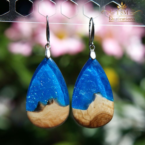 Wooden Stud Earrings Handmade. Wood Epoxy Jewelry. Wood Resin Etsy