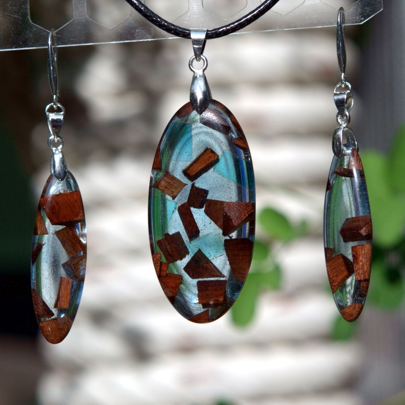 Resin art pendant dainty necklace bohemian earrings best friend gift