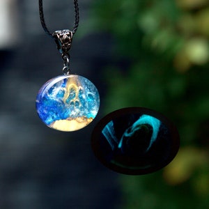 Blue and Gold Resin Necklace Pendant Unique Jewelry. Resin and Wood Epoxy Necklace for Women. Resin art Unique Jewelry Handmade Gift for Her