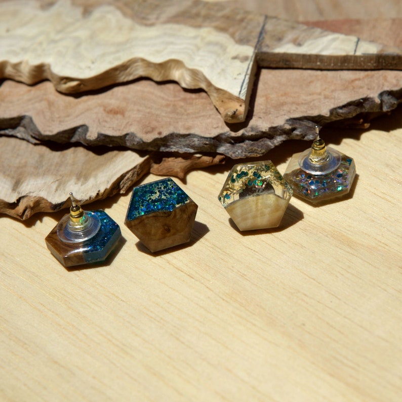 Wood resin earrings Wooden earrings handmade Wooden earrings for woman stud Epoxy resin art earrings Gifts for mom