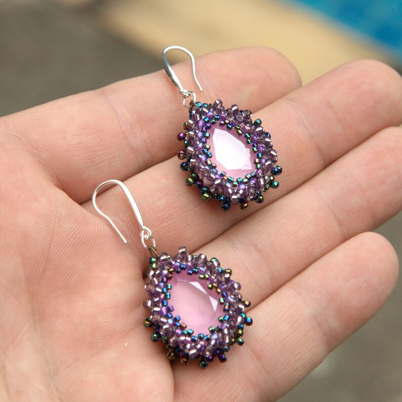 Cute Beaded earrings Seed bead earrings handmade Beaded pink Etsy