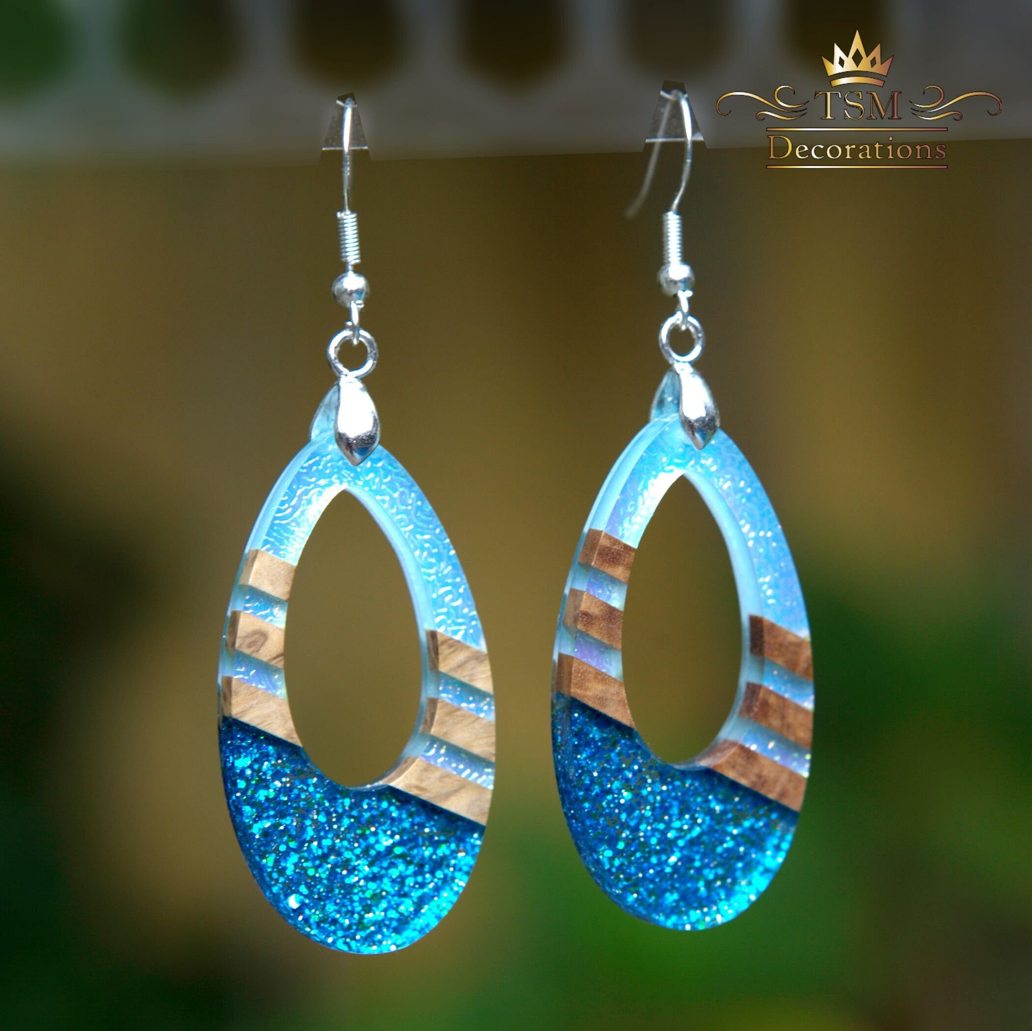 Wood resin earrings handmade Wooden earrings for woman Resin Etsy