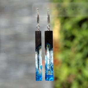 Glow-in-the-Dark Aurora Earrings | Handmade dangle Wood and Resin Jewelry