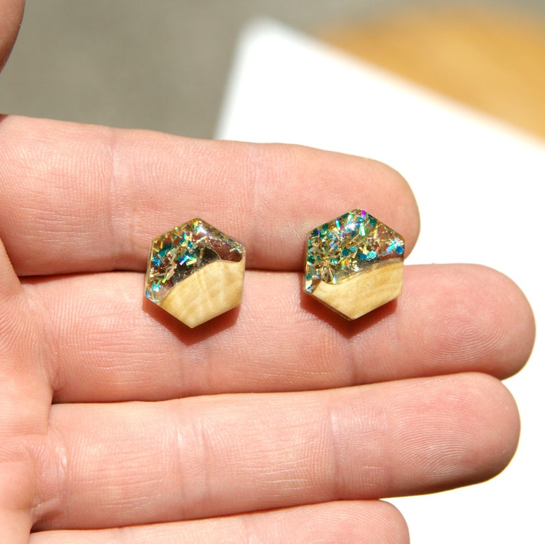 Wood resin earrings Wooden earrings handmade Wooden earrings for woman stud Epoxy resin art earrings Gifts for mom