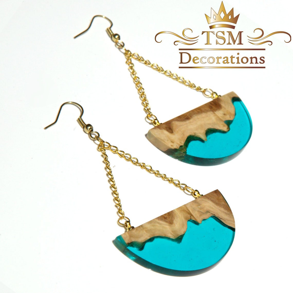 Wood resin earrings Epoxy resin art earrings handmade Wooden Etsy