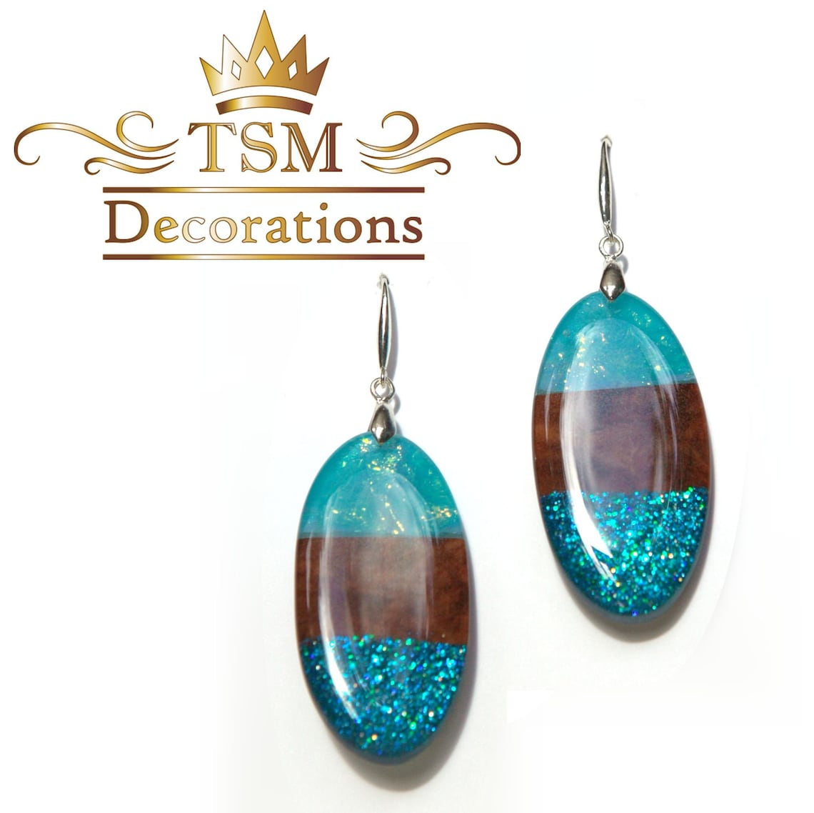 Epoxy resin earrings handmade Blue resin earrings Wood resin Etsy