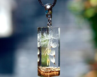 Dandelion Necklace. Wood Resin Jewelry Handmade. Wooden Pendant for Woman. Dandelion Wish Pendant. Epoxy Resin Art Gift for women